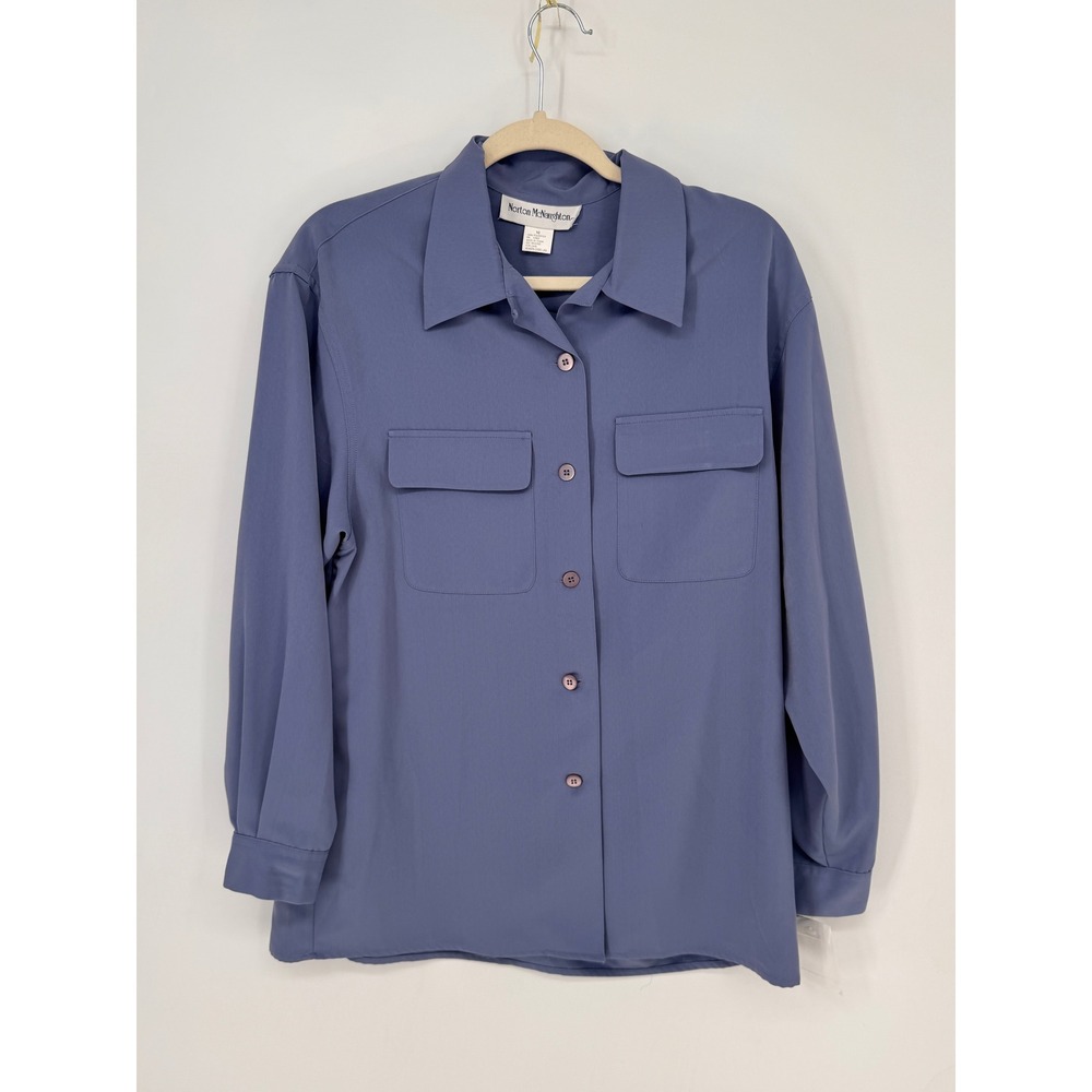 Norton McNaughton Shirt Women 10 Blue NWT Utility Pocket Button Down